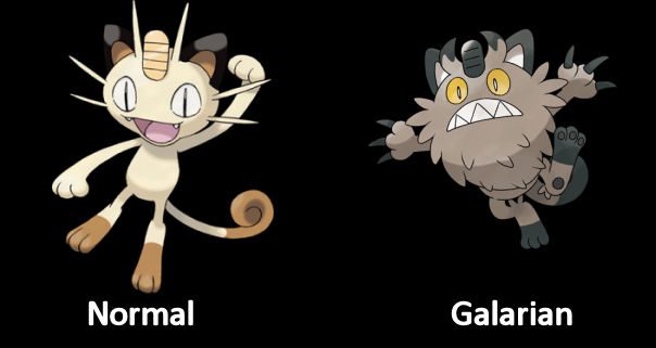 Meowth Normal and Galarian Pokémon Form